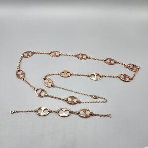 Anchor Chain Necklace Bracelet Set 925 Sterling Silver R Mark 66g Rose Gold Tone